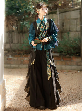 青鸾羽 原创新中式改良阔腿裤女装宽松国风长裤上衣套装秋季汉服