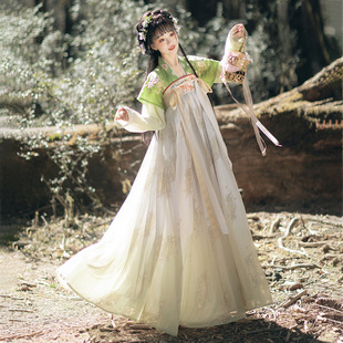 落秋迟 渐变印花绣花 唐制 褶裙 齐胸汉服 半臂短衫 原创