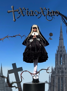 原创【十字圣歌】哥特风Lolita长袖op暗黑女仆甜酷丝绒蕾丝万圣节