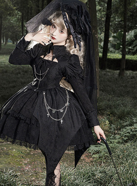 原创【暗夜法则】哥特lolita 长袖op 蝙蝠领暗黑风格lo裙