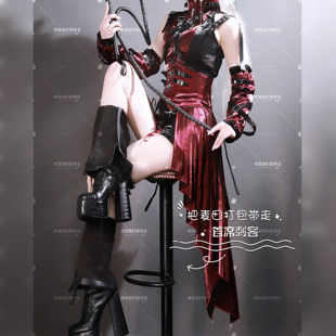 原创设计【首席刺客】Lolita黑红哥特风上衣背带裙cos私设套装