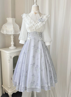 原创【鸢尾梦】【风过鸢尾花】cla系Lolita 短袖op 花墙柄