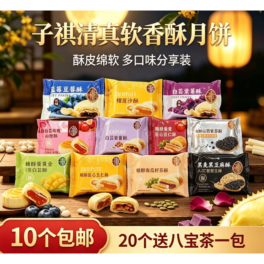 陕西子祺清真月饼糖醇双馅水晶多中式糕点/新中式糕点