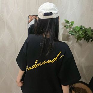 新款 刺绣 t恤女夏季 胶标重磅纯棉美式 宽松上衣 复古字母刺绣短袖