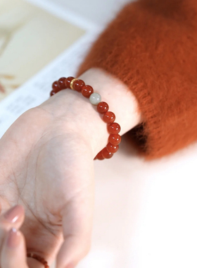 年颂」天然红玛瑙和田玉国风显白红色系手链送女友闺蜜生日礼物