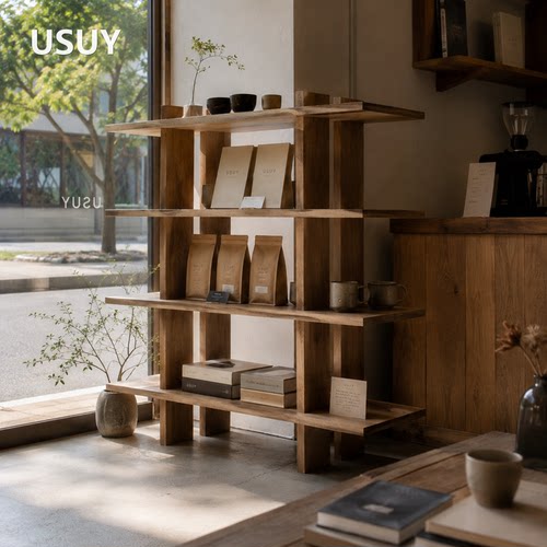 USUY侘寂风木质多层展示收纳架