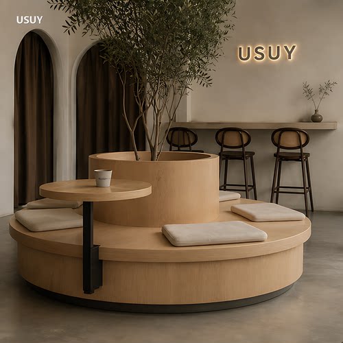 USUY商用侘寂木质卡座咖啡卡座