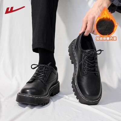 回力皮鞋男款冬季加绒2025新款保暖休闲英伦风结婚新郎小皮鞋男士