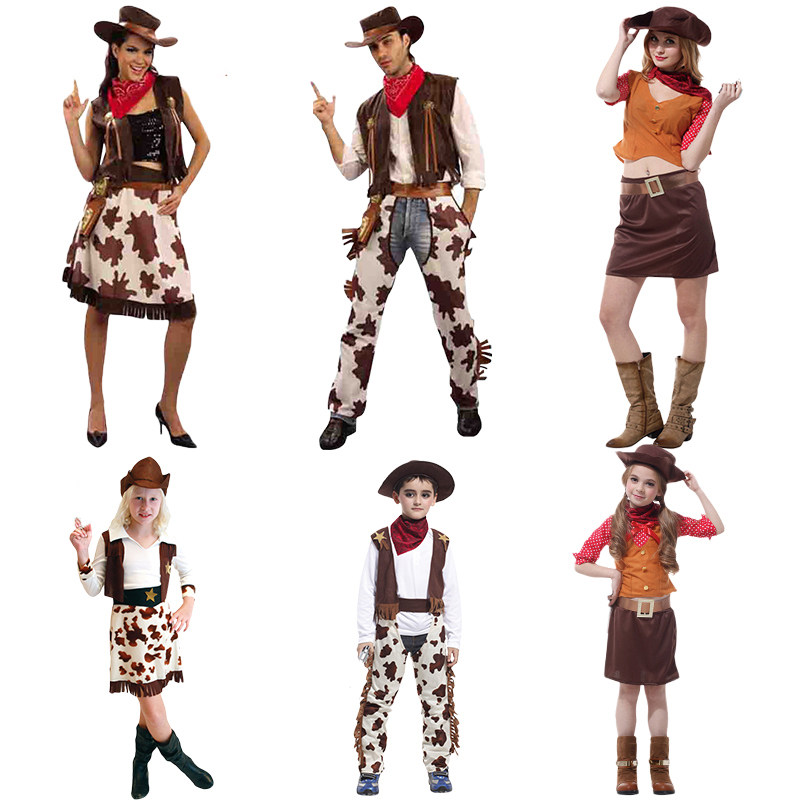 万圣节儿童成人西部牛仔服西部牛仔亲子装服装化妆舞会