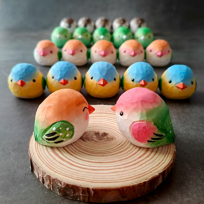 木雕摆件肥啾小鸟纯实木雕刻桌面工位摆件汽车钥匙挂件创意礼物