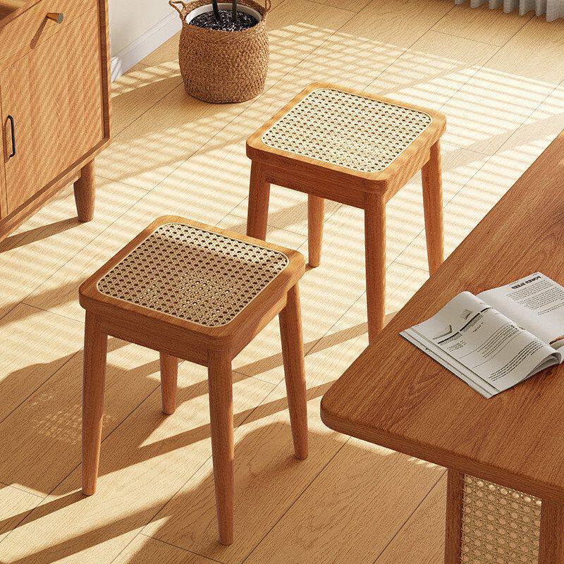 中古简约方凳藤编板凳备用凳子实木餐桌高透气椅子叠放家用可餐凳