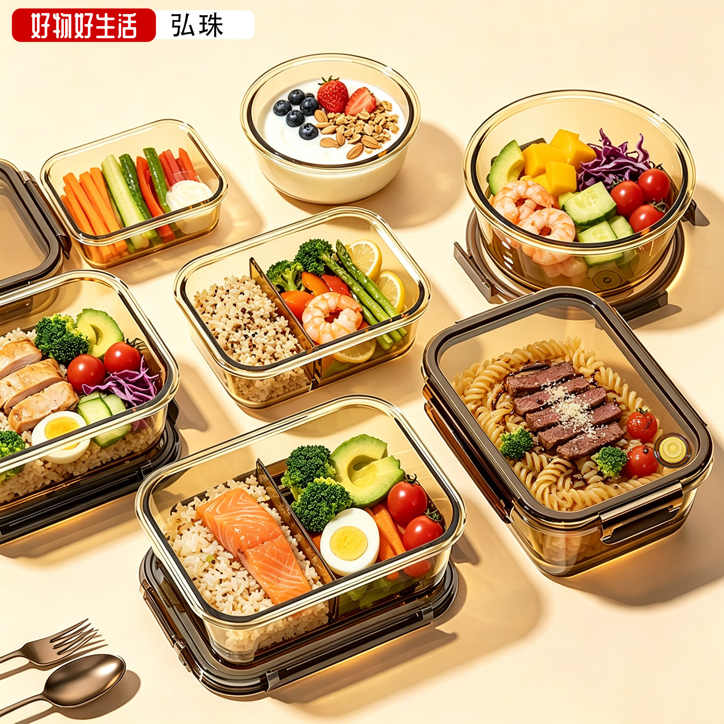 玻璃饭盒微波炉加热专用碗上班族带饭餐盒水果便当带盖密封保鲜盒