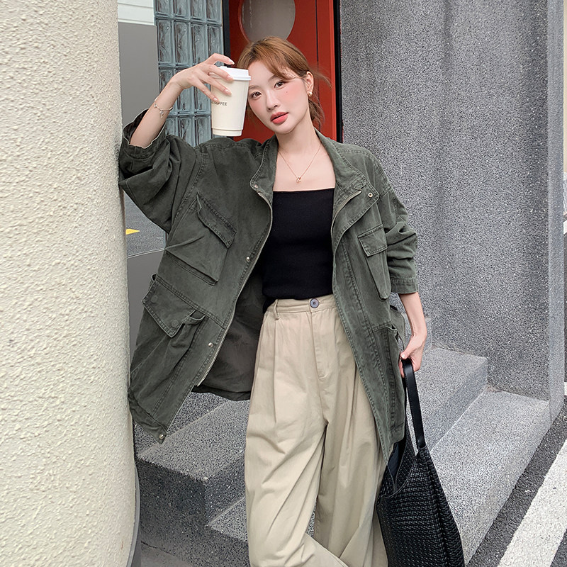 大货，））军绿色工装风衣外套2D120-F5822-P165-248,女装风衣,2D120