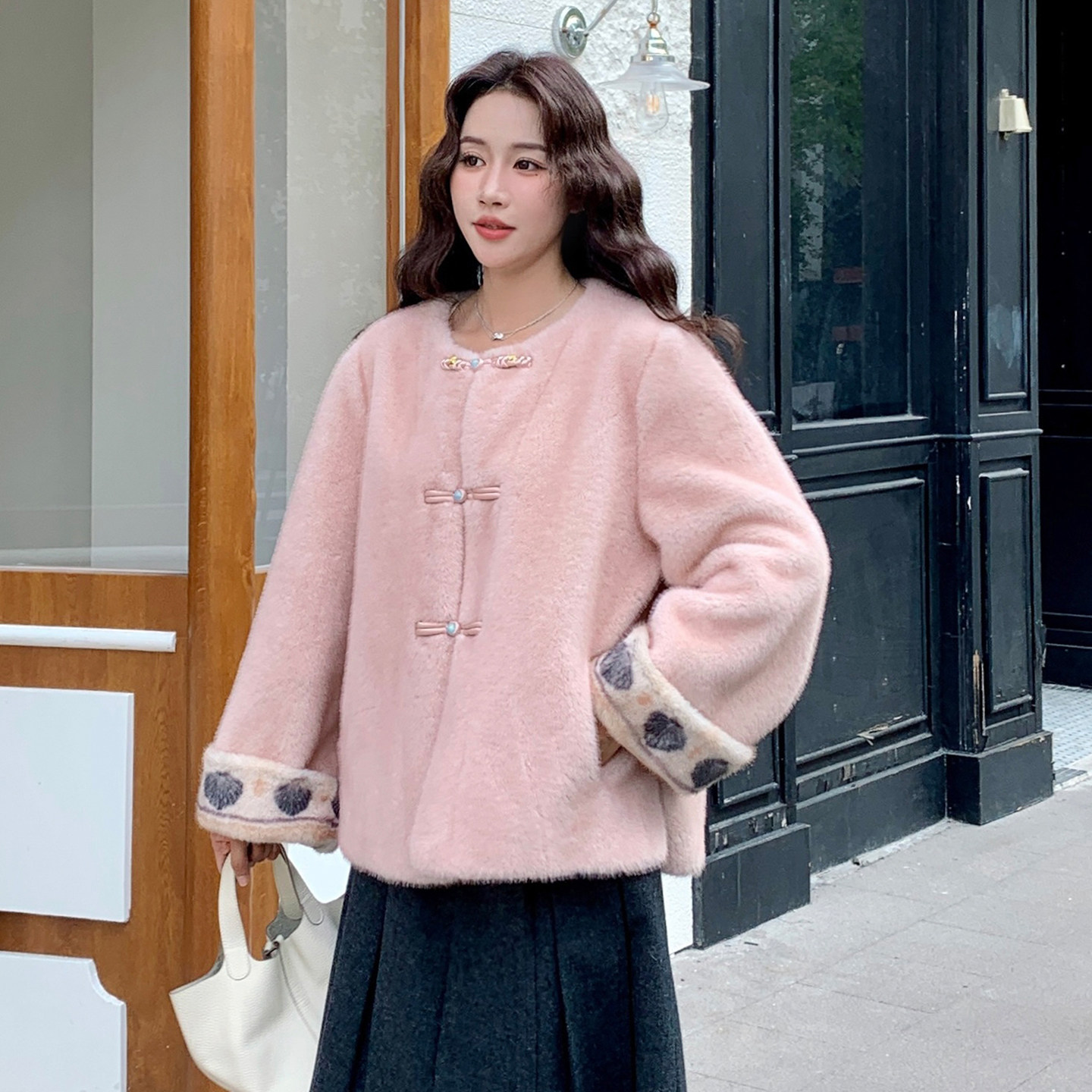 新款，））皮毛一体外套2D120-M1215-P225-K338,女装毛呢外套,2D120
