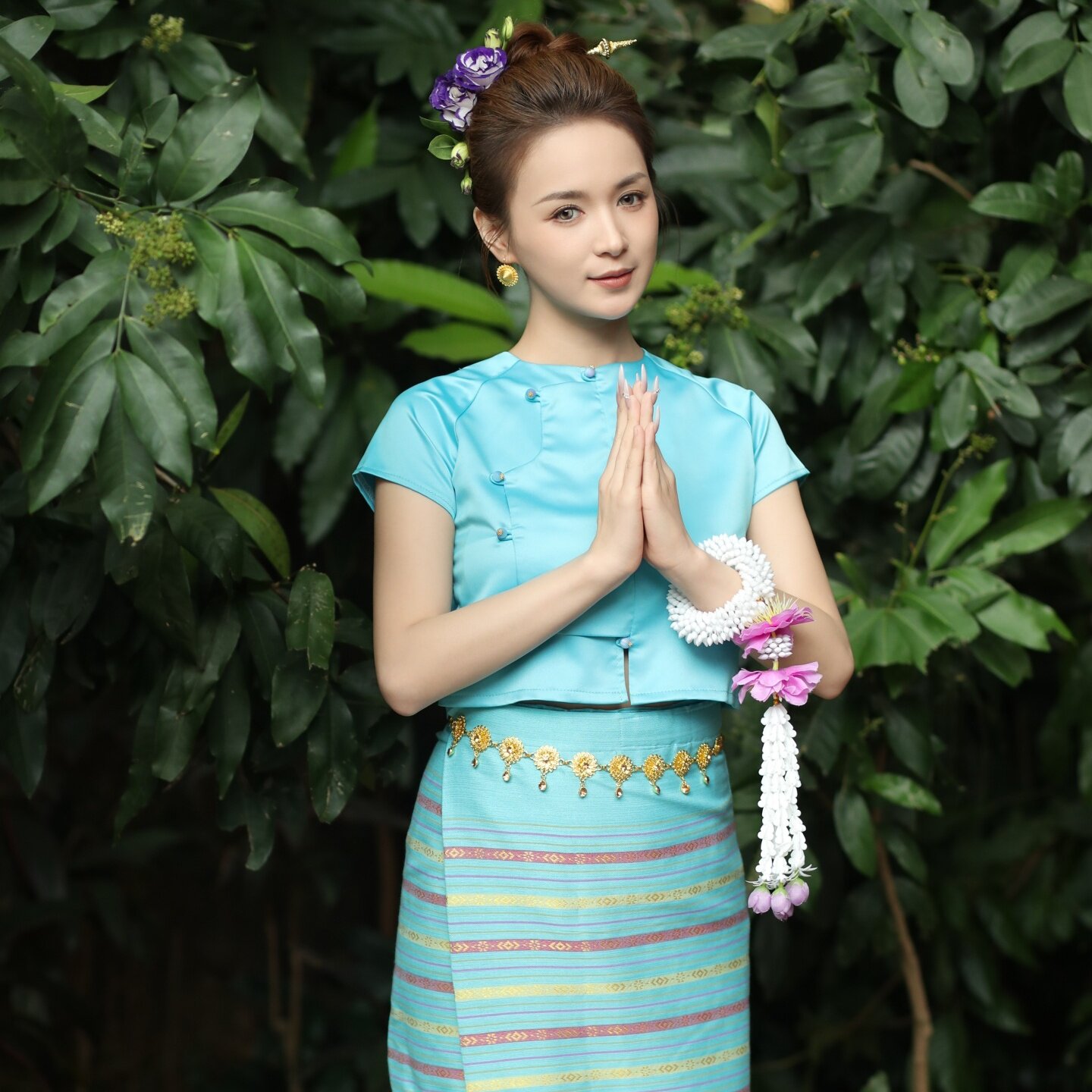 沙芭利 西双版纳傣族服装 泼水节新款 蒂芙尼蓝公主筒裙套装