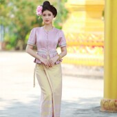东南亚风情服装 沙芭利傣族服装 清新现代紫金色传统傣泐款