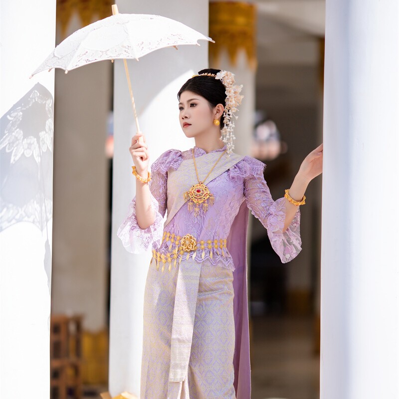 沙芭利 西双版纳傣族服装 泰式蕾丝礼服套装 多色民族风礼服