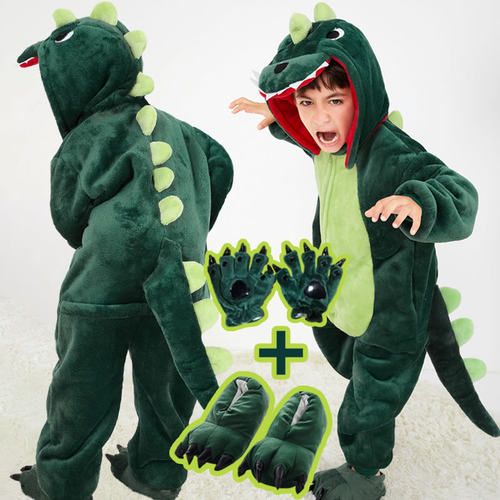 恐龙家居服冬季男孩睡衣加绒