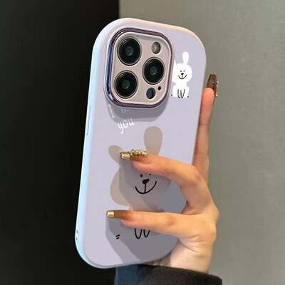 精孔胖妞蹲蹲兔适用苹果16手机壳iphone15promax全包14软13