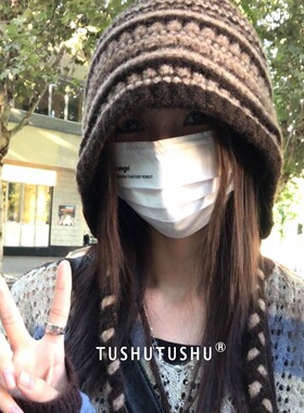 新冰岛复古慵懒感~秋冬针织帽雷锋帽显脸小保暖护耳潮流毛线帽