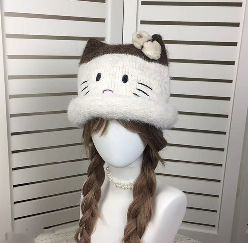 -3 POINT%-日系可爱小猫针织帽女秋冬保暖护耳毛线帽