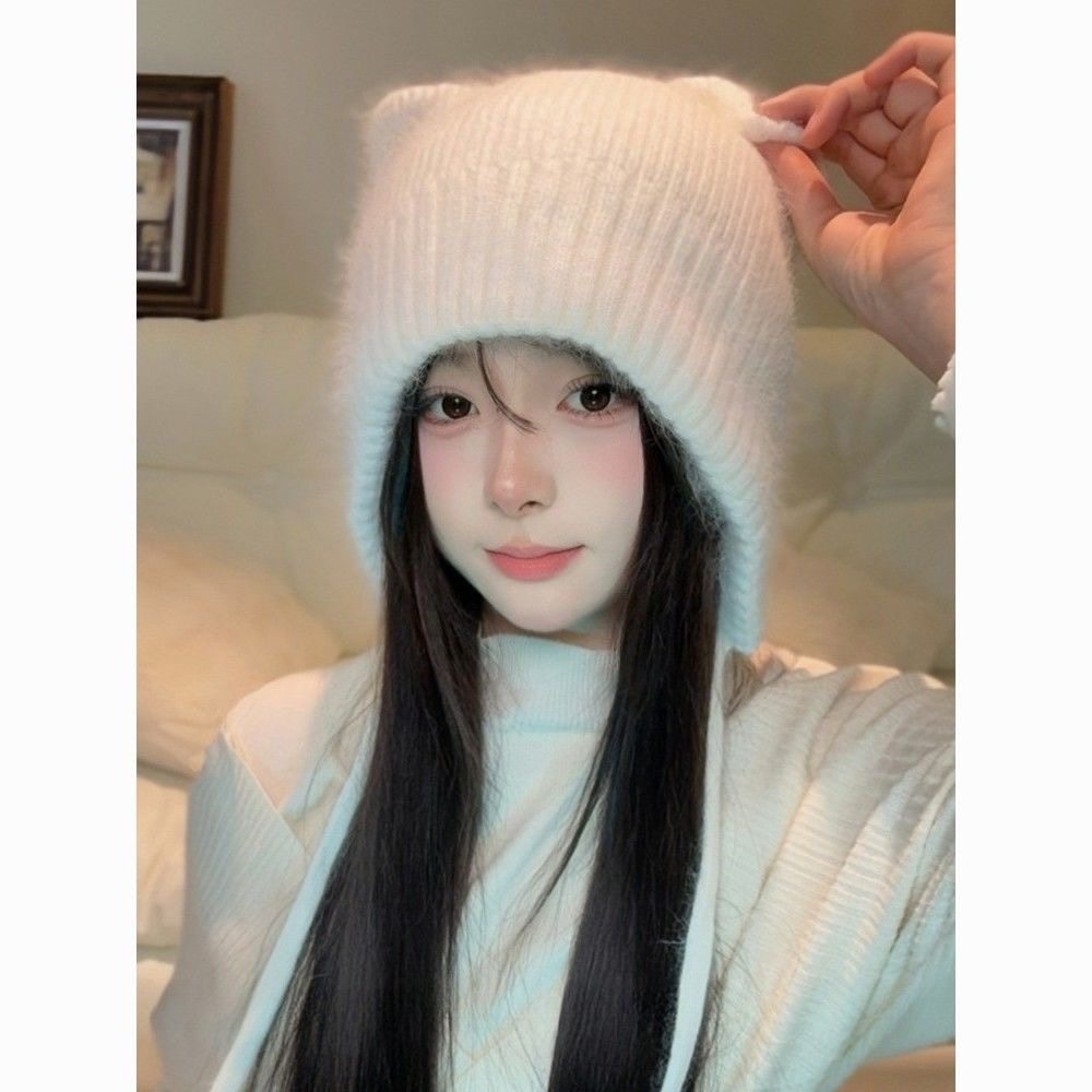 可爱猫耳朵兔毛针织帽子女2025新款冬季防寒保暖护耳毛线帽显脸小,服饰配件/皮带/帽子/围巾,帽子,淘宝优惠券,粉丝福利购,淘宝优惠卷