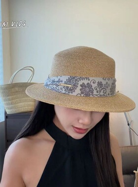 -3 POINT%-赫本风法式海边草帽女夏季出游大檐遮阳帽礼帽防晒帽