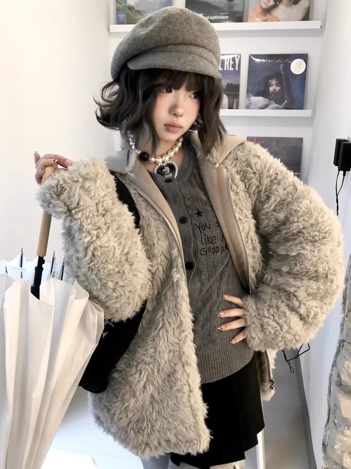 -3 POINT%-女2024新款秋冬全羊毛呢八角帽保暖百搭报童大头围