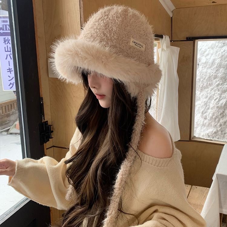 -3 POINT%--3 POINT%-毛绒绒渔夫帽子女冬季韩系百搭加厚保暖防寒
