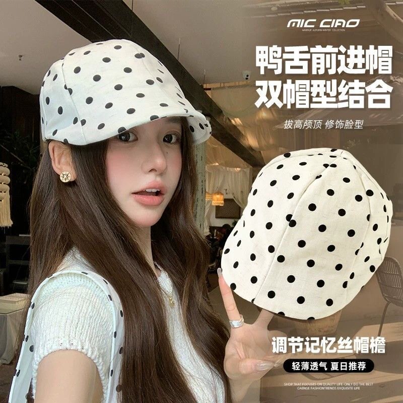-3 POINT%--小众设计大帽顶波点贝雷帽显脸小春夏季画家帽子