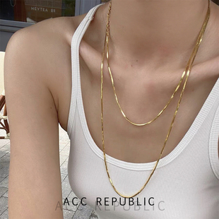 accrepublic 超长蛇骨链钛钢小众轻奢长款毛衣链双层项链锁骨链女