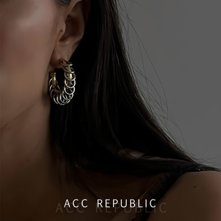 accrepublic 欧美朋克风圆环耳圈吊坠小众时尚设计感链条金银耳环