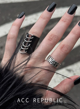 ACC REPUBLIC个性暗黑头层牛皮戒指时尚指环极简风黑色饰品朋克风