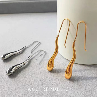 accrepublic 耳钉轻奢气质独特耳饰 金色水滴耳环女设计高级感长款