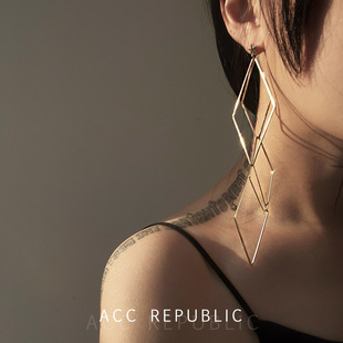 小众几何菱形耳环女欧美风夸张时尚 流苏耳钉耳饰 感创意设计长款