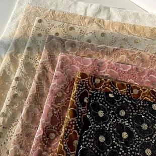 厂家直销 舞台婚纱礼服绣花面料 丝绒团花珠绣蕾丝刺绣亮片绣布料