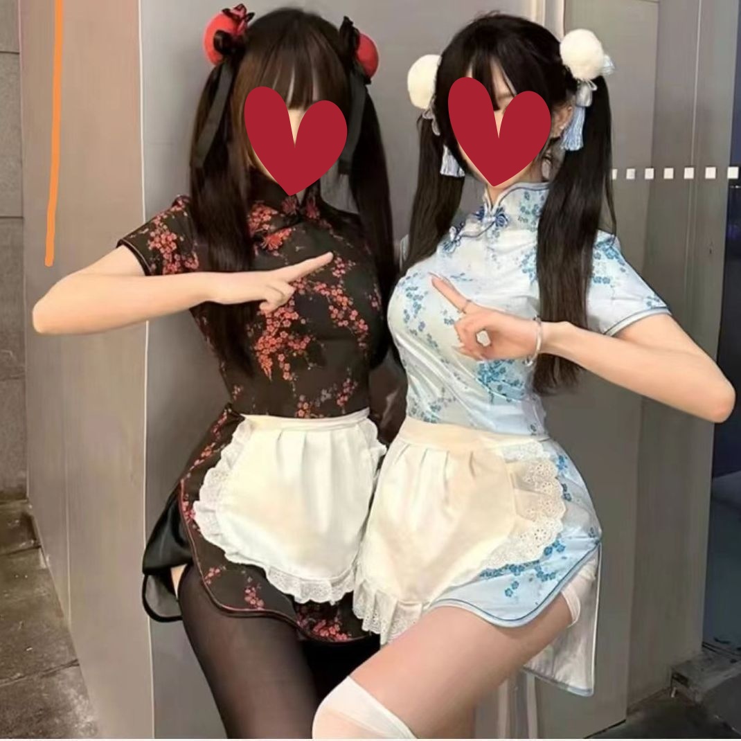 中华小厨娘COS服日系软妹Lolita女仆围裙新中式旗袍连衣裙套装