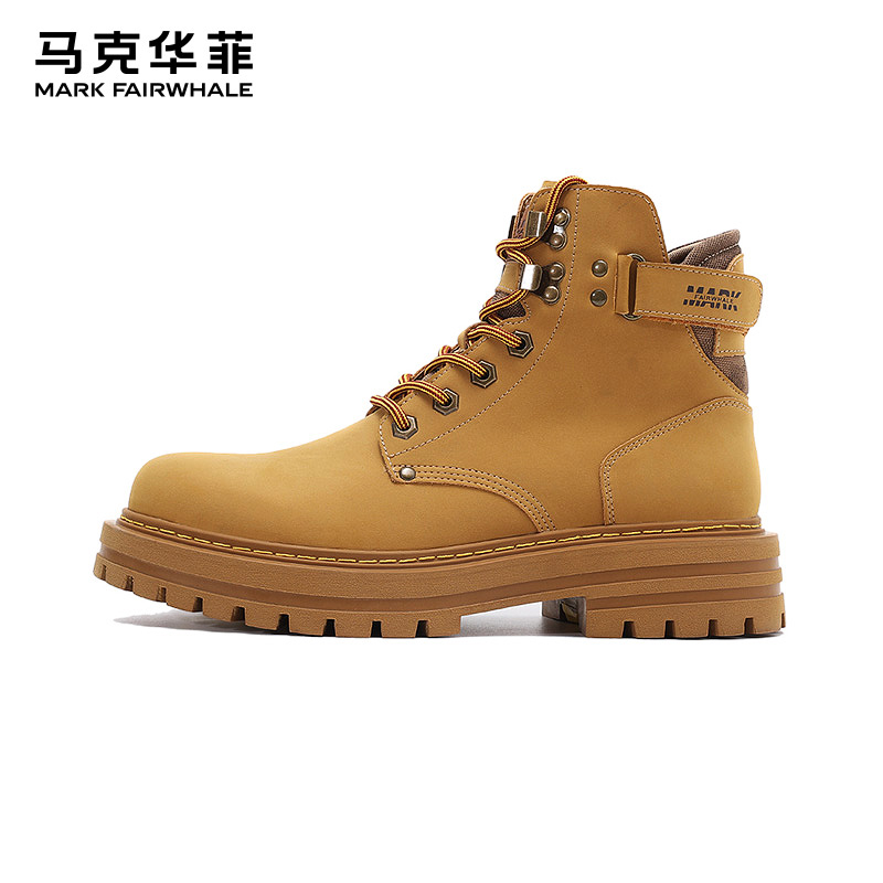 马克华菲马丁靴男靴子男工装靴男士厚底增高户外皮靴耐磨大黄靴男