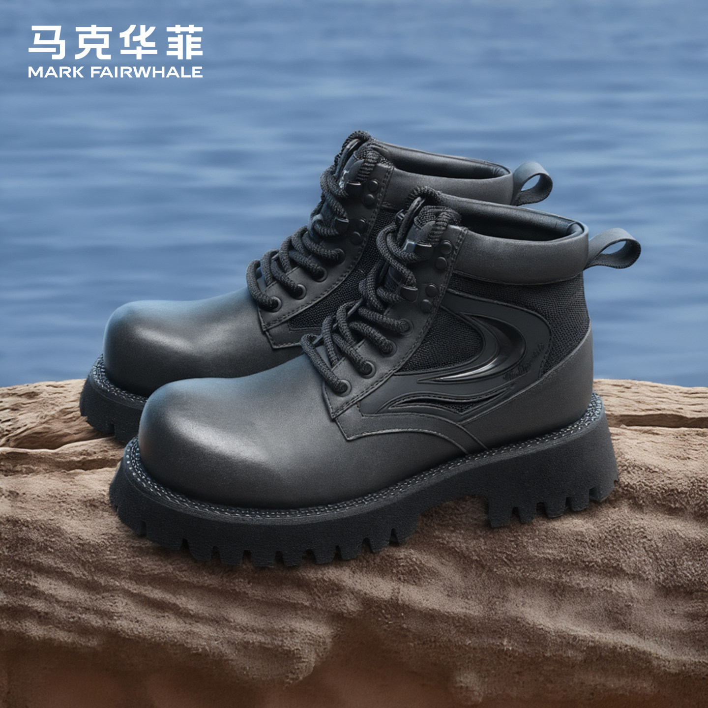 马克华菲厚底马丁靴男鞋英伦风大头皮鞋短靴高帮德比鞋工装皮靴子