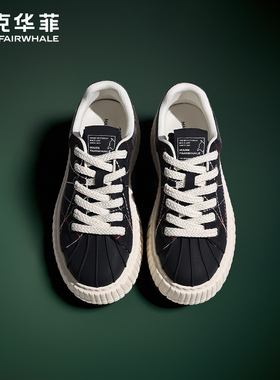马克华菲黑色vintage板鞋2025新款秋季男士贝壳休闲鞋厚底潮鞋男
