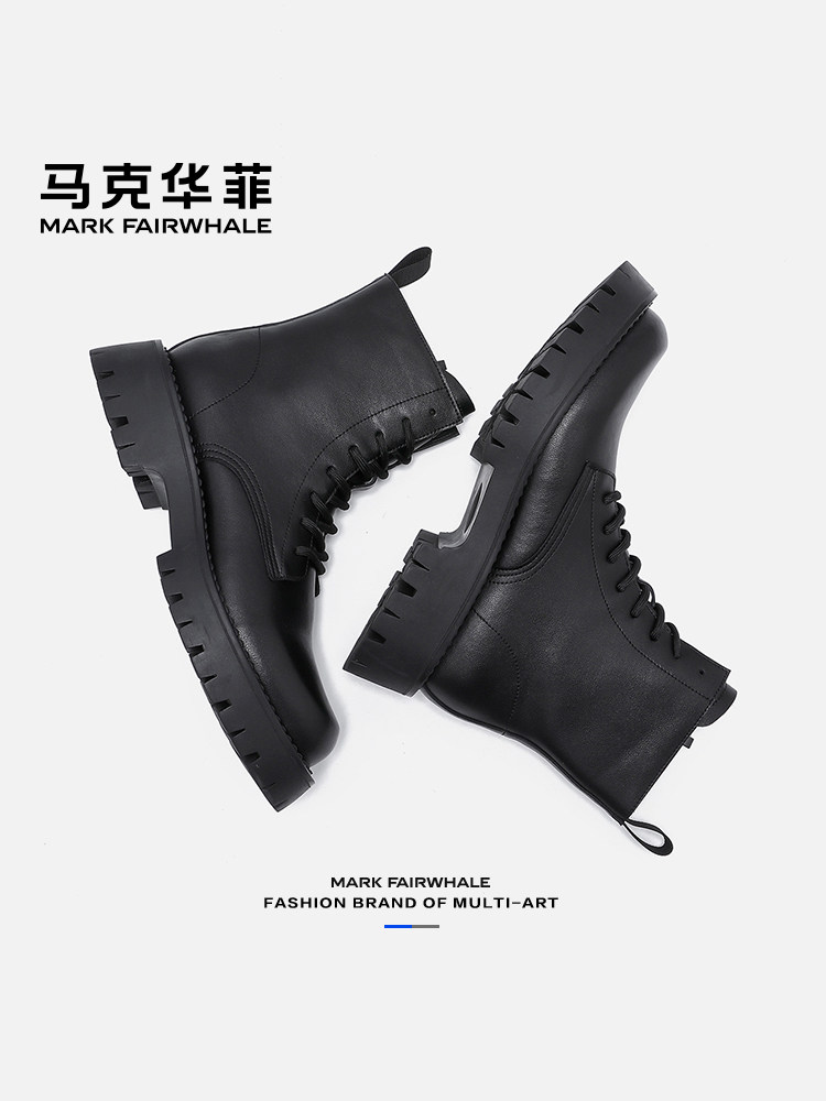 MARK WARFIELD MARTIN BOOTS MENS AUTUMN MENS BOOTS THICK-SOLED WEARABLE MENS CARGO BOOTS BLACK ENGLISH LEATHER BOOTS MEN