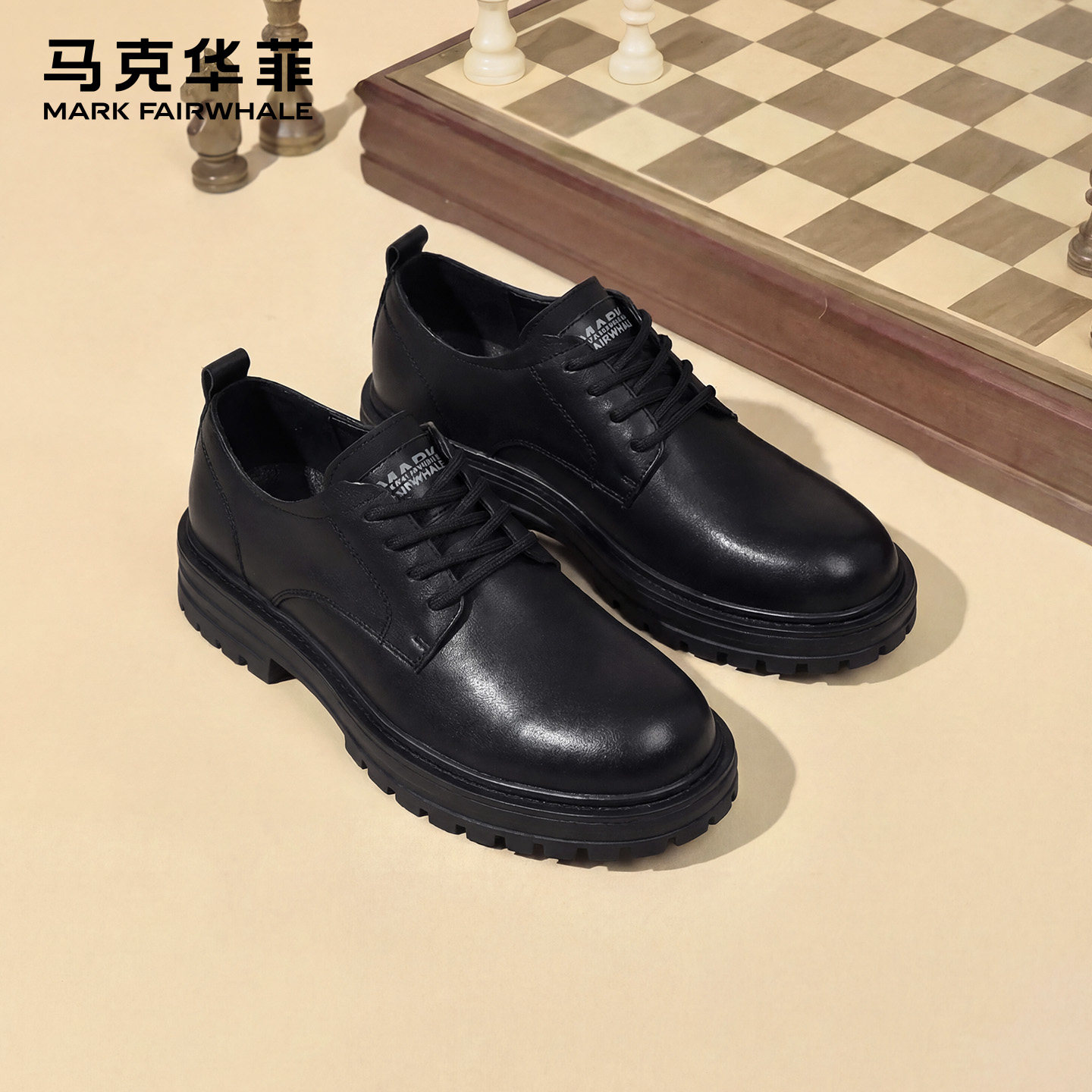 马克华菲皮鞋男款德比鞋真皮增高通勤鞋子新款结婚商务正装新郎鞋