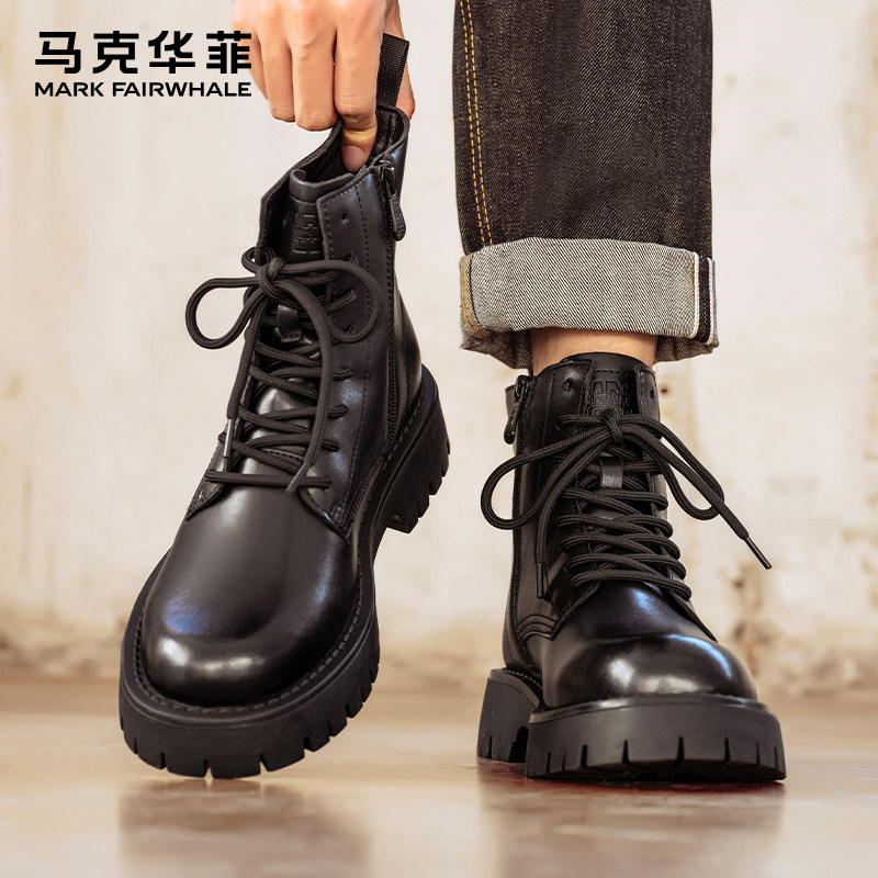 马克华菲高帮工装男鞋真皮休闲皮鞋机车马丁靴男2025新款男士皮靴
