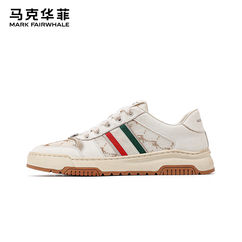 马克华菲透气复古低帮男鞋小白鞋