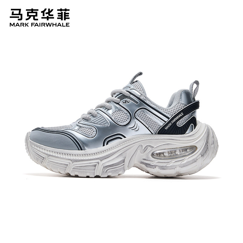 马克华菲运动鞋男鞋2025夏季新款网面透气休闲鞋子厚底增高老爹鞋