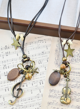 新中式复古音符小提琴项链音乐