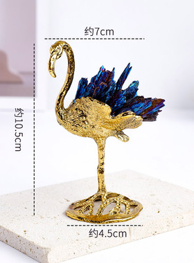 天然水晶原石黑碧玺火烈鸟摆件欧美轻奢风家居办公水晶工艺品