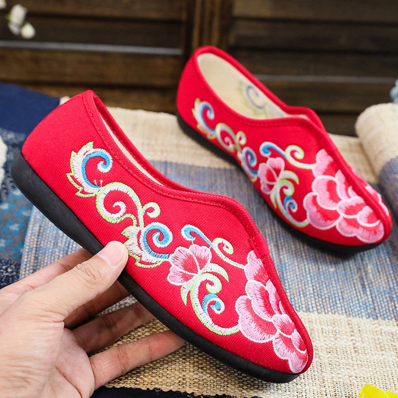 平底加绒二棉鞋休闲软底孕妇鞋圆头一脚蹬绣花鞋老北京妈妈女布鞋,女鞋,绣花鞋,淘宝优惠券,粉丝福利购,淘宝优惠卷