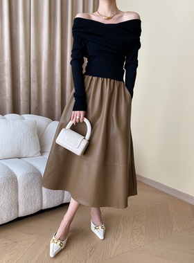 新羽|Old Money立体剪裁显瘦A字伞裙皮裙