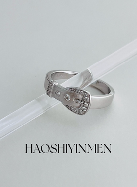 设计师款S925纯银镀铑金拉丝皮带扣戒指小众设计感高级轻奢戒指